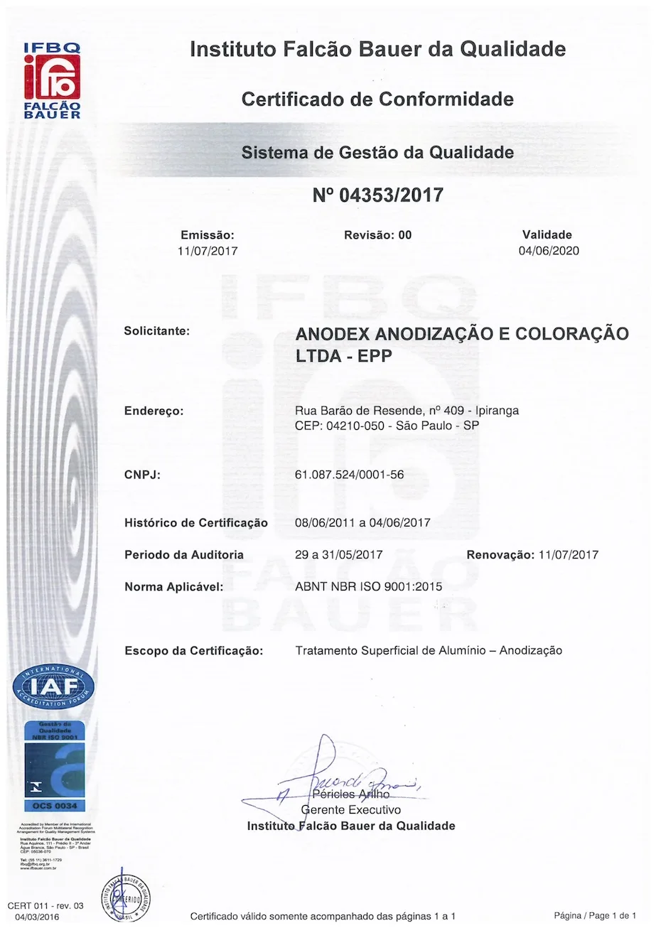 Anodização Certificada ISO 9000 | Anodex